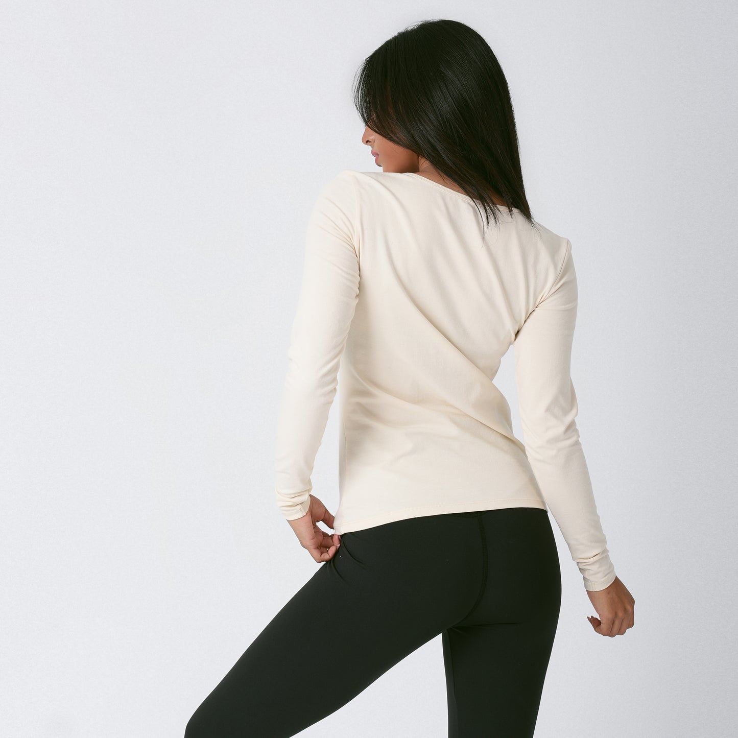 Beige Long Sleeve Cotton Top
