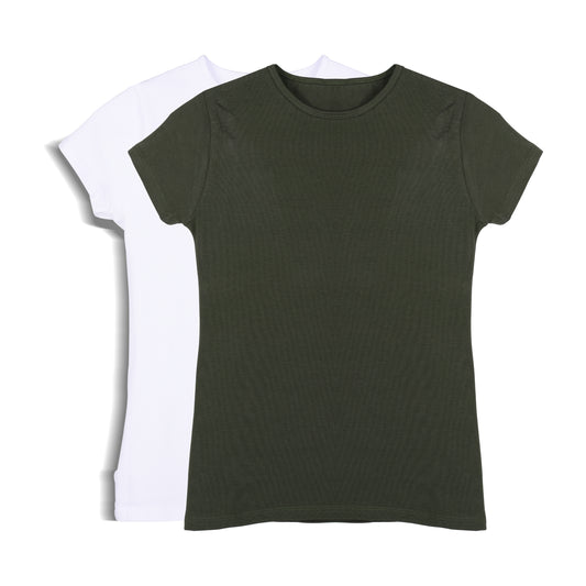 2-Pack Cap-sleeved Top (White/Olive)