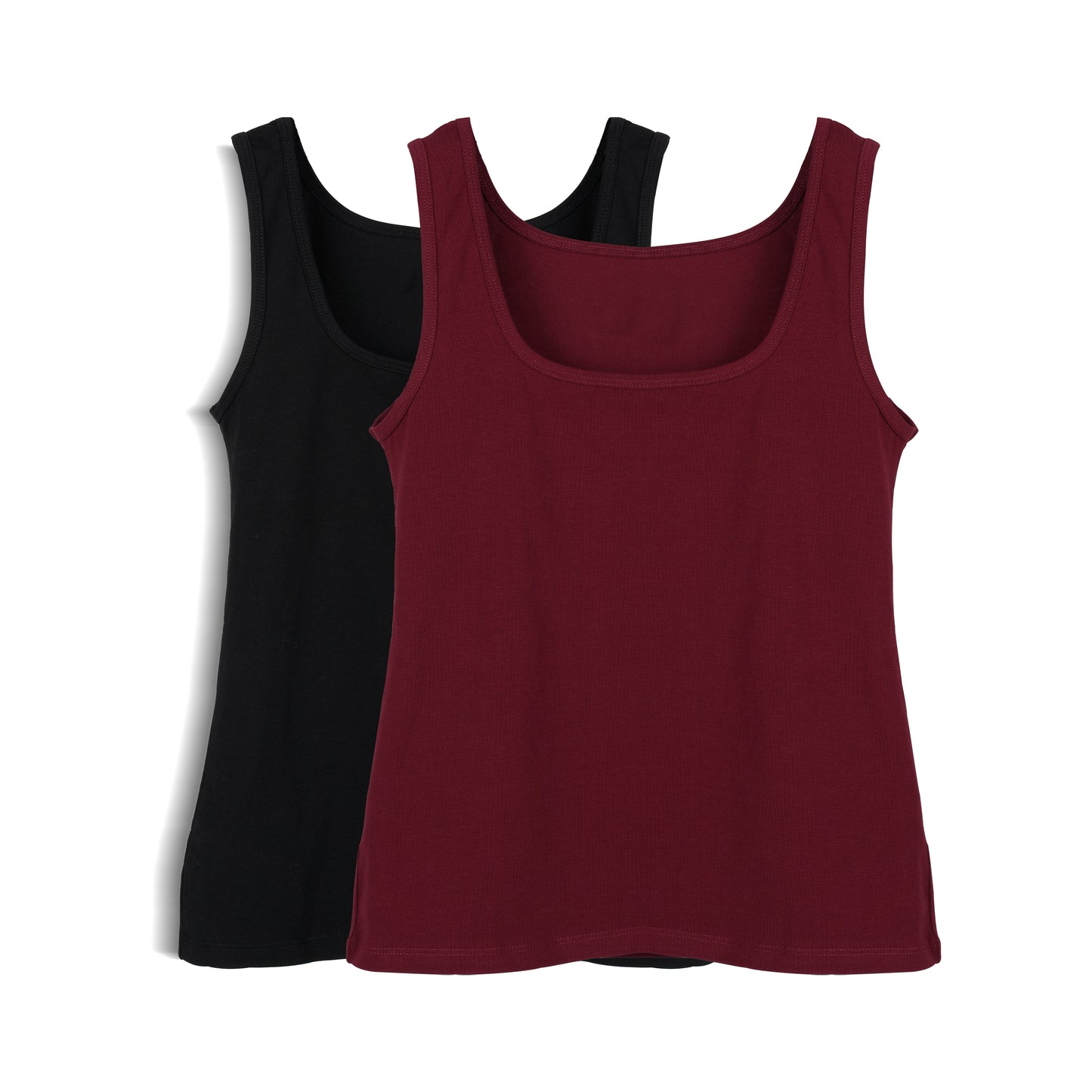 Sleeveless Square Neck Top 2-Pack (Black/Burgundy)