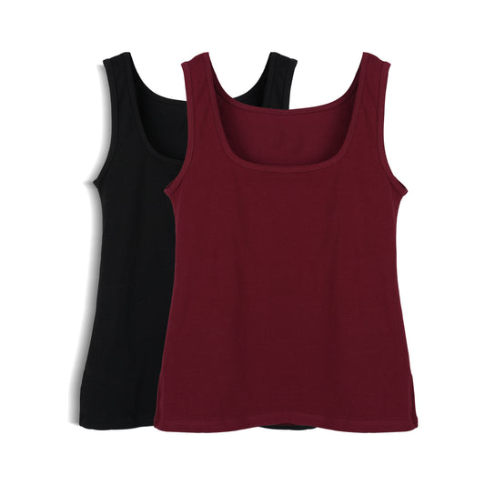 Sleeveless Square Neck Top 2-Pack (Black/Burgundy)