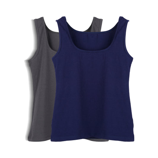 Sleeveless Square Neck Top 2-Pack (Gray/Navy)