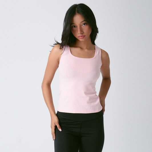 Pink Sleeveless Square Neck Top