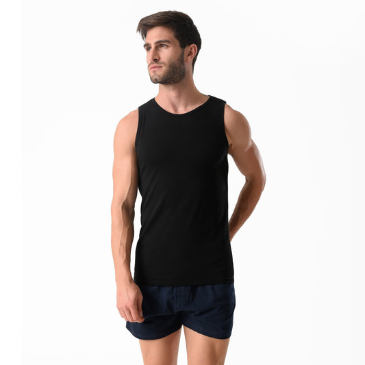 Black Crew Neck Tank Top Slim Fit