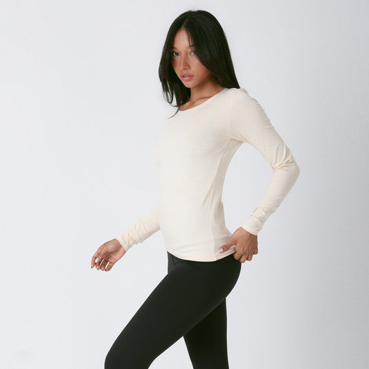 Beige Long Sleeve Cotton Top