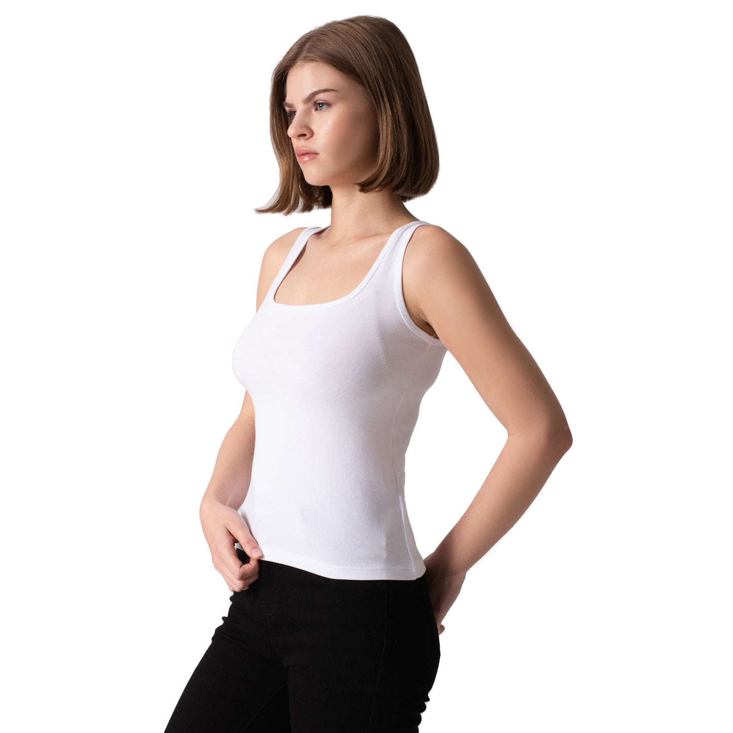 White Sleeveless Square Neck Top