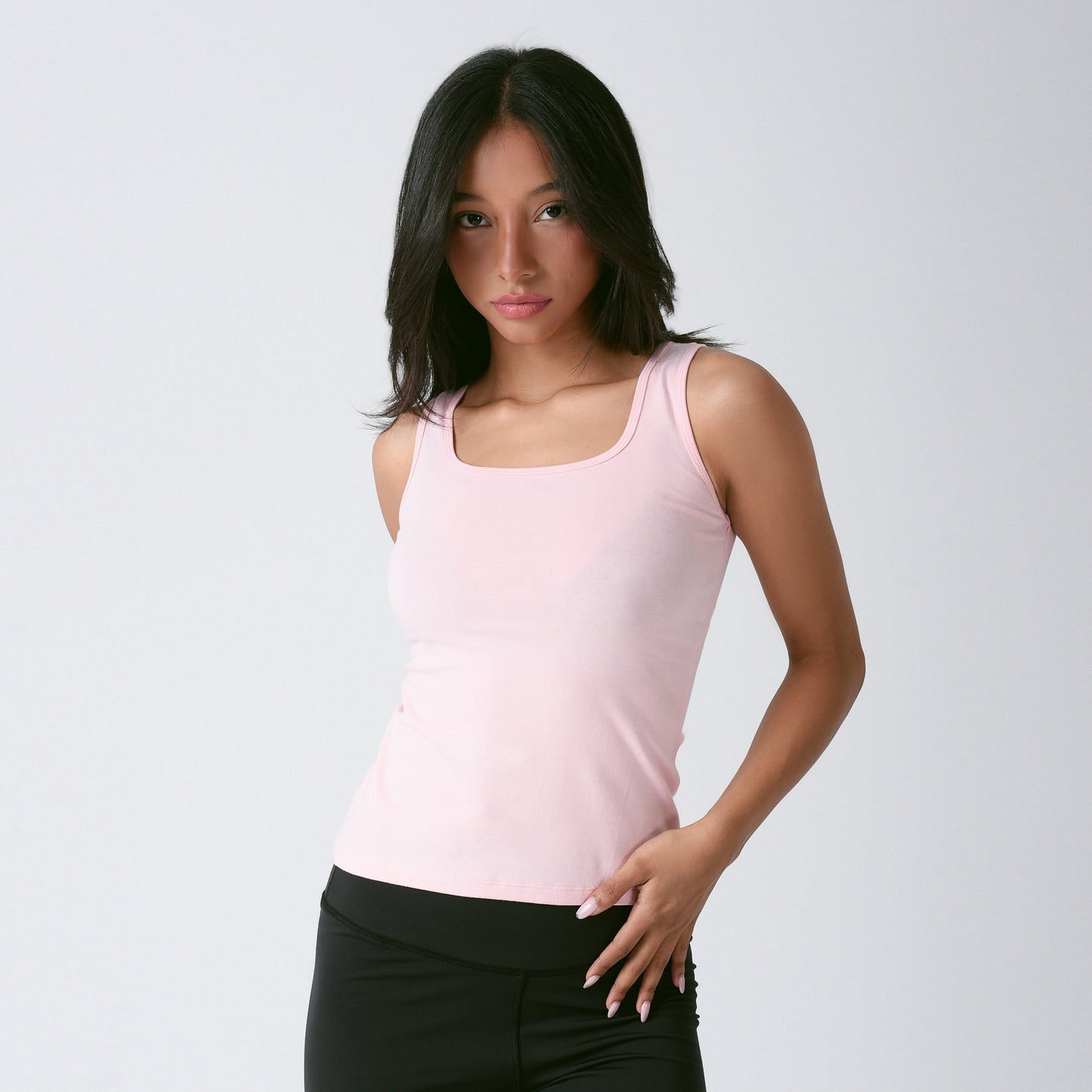 Pink Sleeveless Square Neck Top