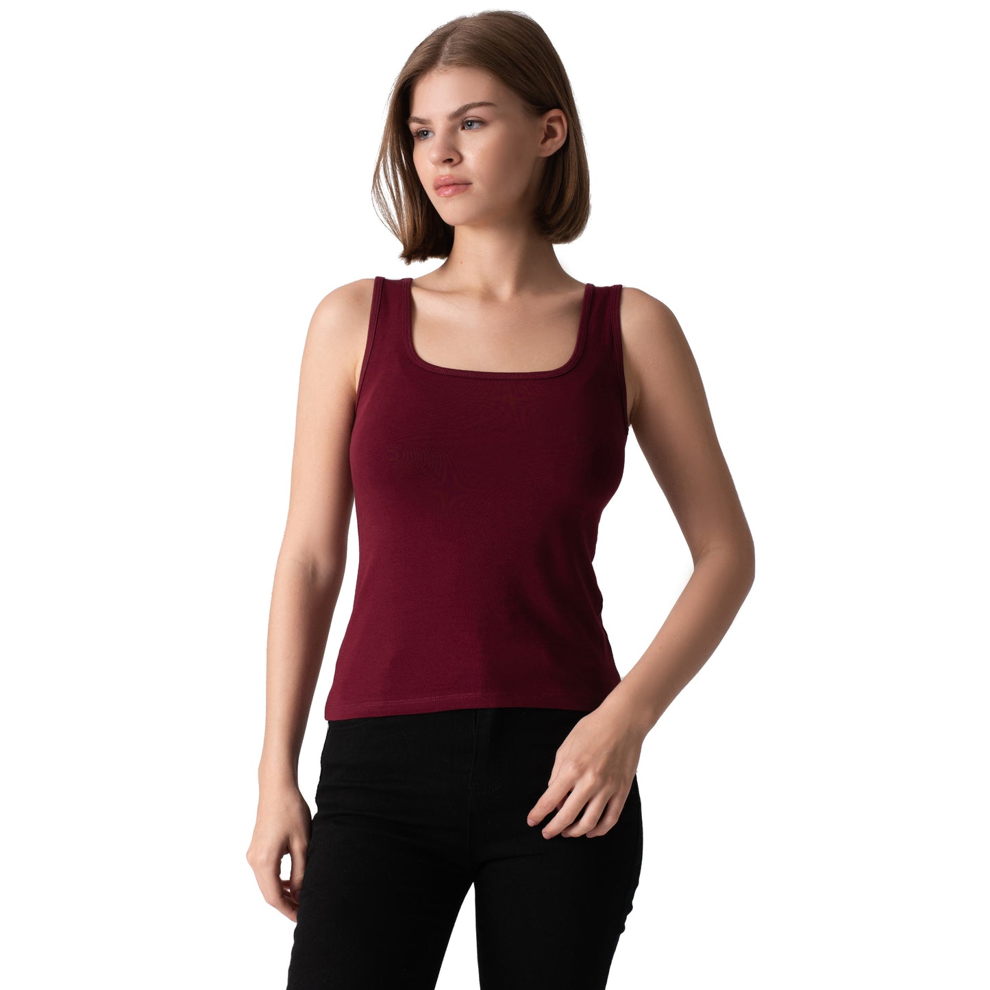 Sleeveless Square Neck Top 2-Pack (Black/Burgundy)