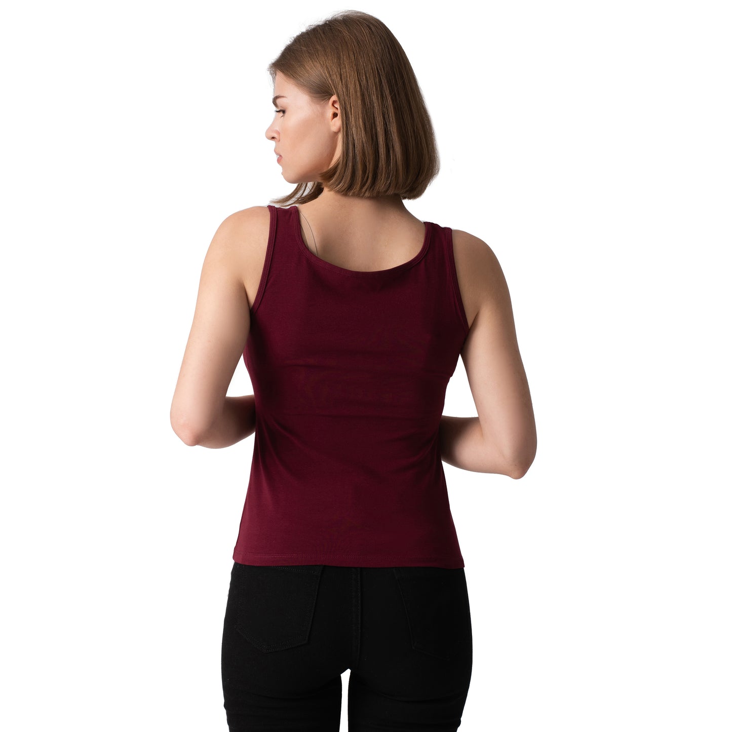 Sleeveless Square Neck Top 2-Pack (Black/Burgundy)