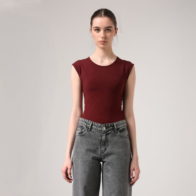 Burgundy Sleeveless Polyamide Top – Gene