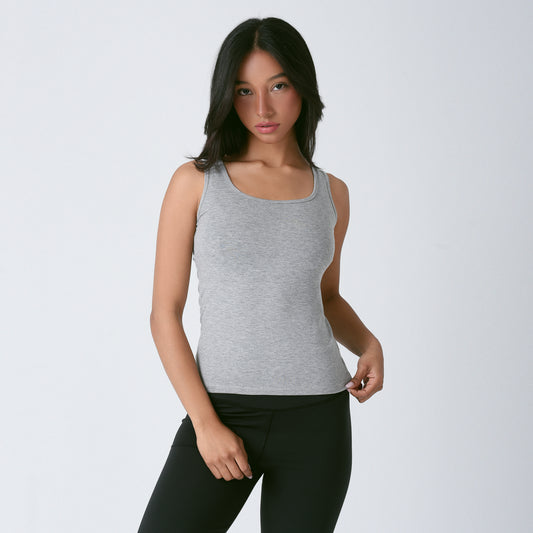 Grey Sleeveless Square Neck Top