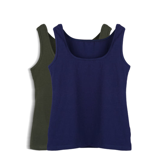Sleeveless Square Neck Top 2-Pack (Navy/Olive)